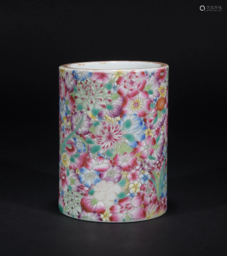 Chinese Famille Rose 'Flowers' Brushpot
