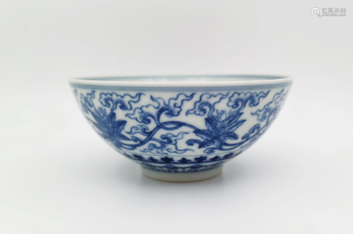 Chinese Blue and White Floral Bowl, 19th/20th c.