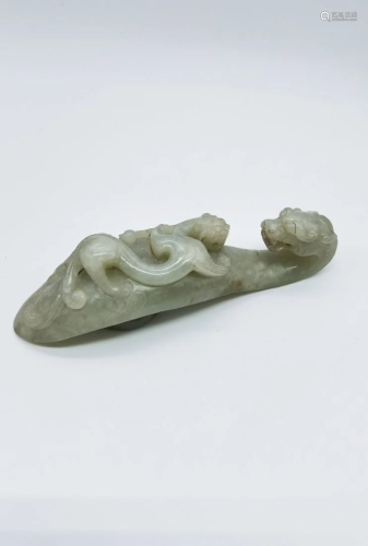 Chinese Jade Carved Dragon Belt Hook