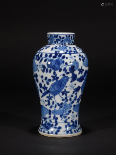 Chinese Blue and White 'Birds' Vase, 19th century