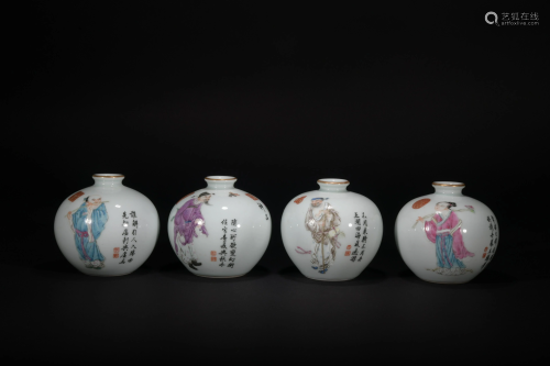 Chinese Famille Rose 'immortal' jars, 4 pieces