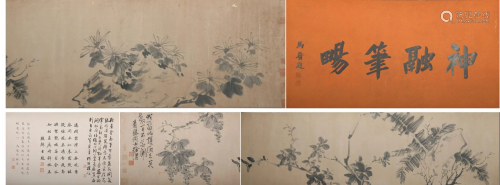 Chinese Handscroll Painting of 'Flowers, Rocks', X…