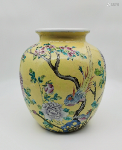 Chinese Famille Rose Enamelled 'Bird & Flowers' Jar,