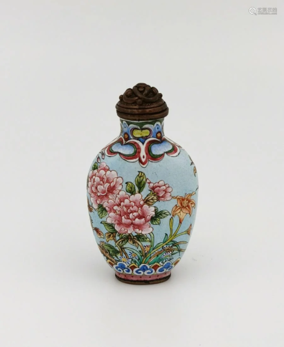 A Canton Enamel 'Bird & Flowers' Snuff Bottle