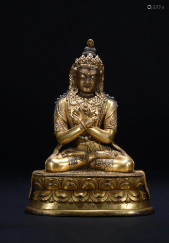 Chinese Gilt Bronze Bodhisattva, Qing Dynasty