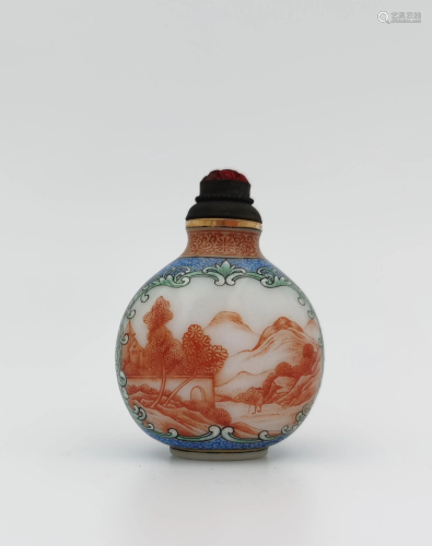 Polychrome 'European Landscape' Glass Snuff Bottle