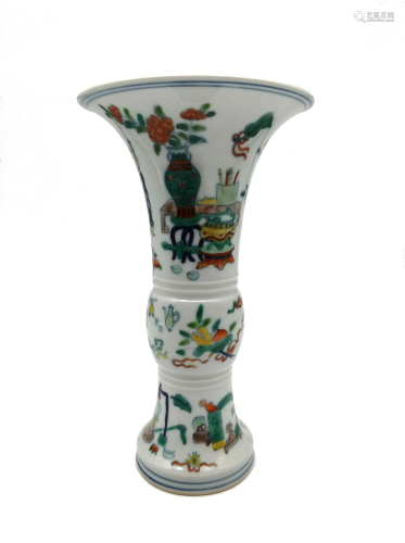 Chinese Wucai 'Antiquity' Gu Vase