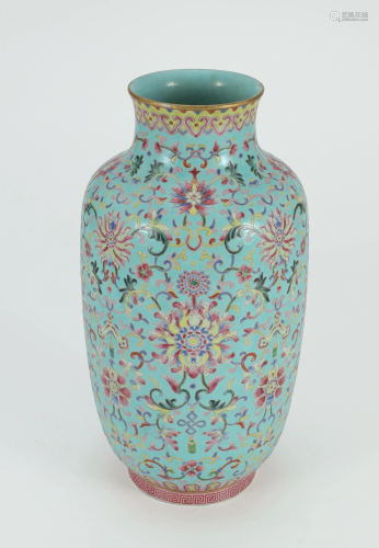 A Chinese Famille Rose Green Ground Vase, Qing