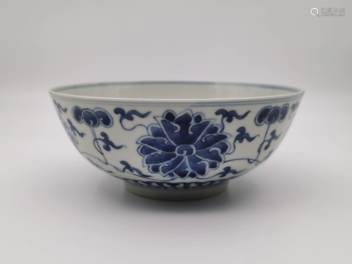 Chinese Blue and White 'Floral' Bowl, 19th/20th c.