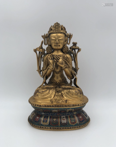 Chinese Gilt-Bronze Figure of Bodhisattva, Qianlong