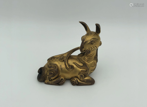 Chinese Gilt-Bronze Model of Mythical Animal, Qing