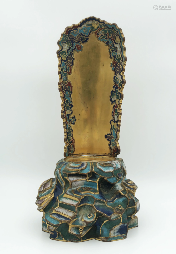 Chinese Cloisonne Enameled Gilded Buddha Stan…