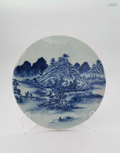 Chinese Blue and White Circular Panel, Qing Dynasty