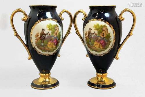 Pair of Vintage Double Handle Urns