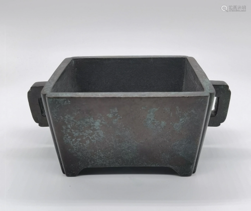 A Chinese Bronze Square Censer, Qing Dynasty