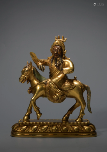 Chinese Gilt Bronze Figure on Horse, 19th century