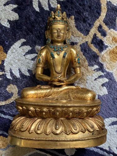 Fine Tibetan Gilt-Bronze Amitayus Statue, 18th c.
