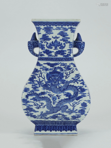Chinese Blue and White 'Dragon & Phoenix' Vase, Qing