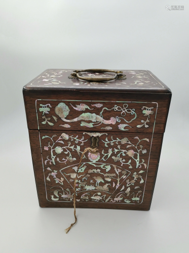 Chinese Hardwood Mother-of-Pearl Box, 19th C.