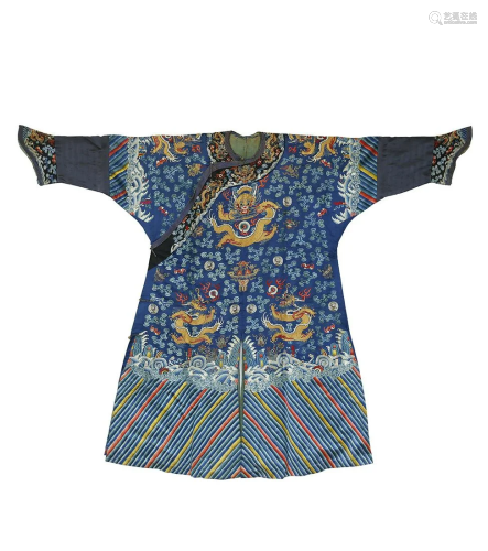 A Fine Chinese Embroidered Dragon Robe, Qi…