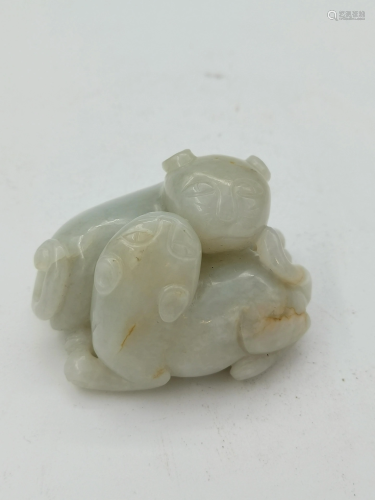 Chinese Nephrite Jade Twin Cats, Qing Dynasty