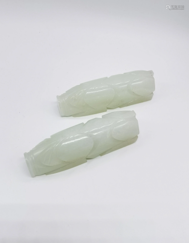 Pair of White Jade Reclining Dogs, Qing