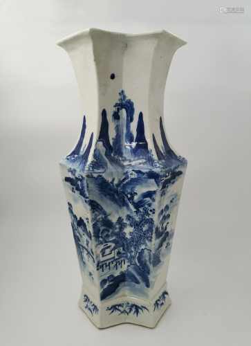 Chinese Blue and White Landscape Vase, 19th C.