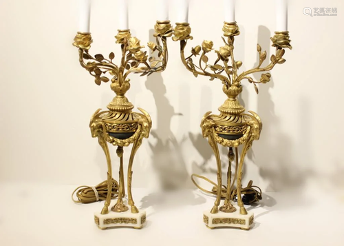 Pair of Bronze Candelabra w Marble Base