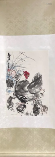 Chinese Ink Color Scroll Painting, Chicken
