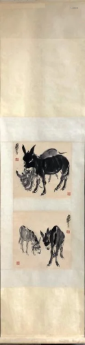 Chinese Ink Color Scroll Painting, Donkey