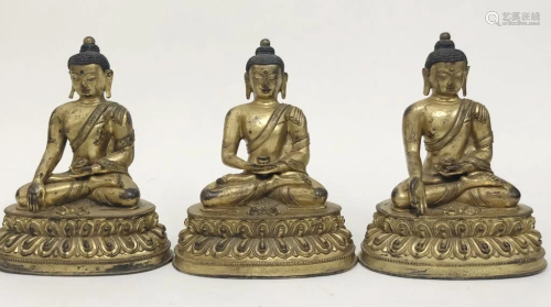 Three Chinese Gilt Bronze Buddha