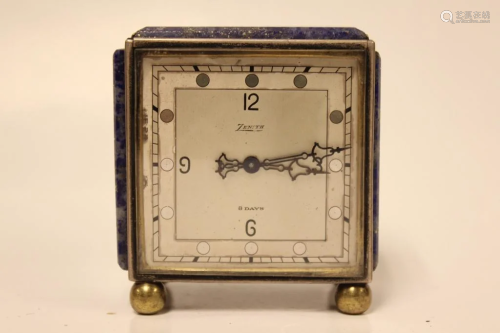 Silver and Lapiz Lazuri Art Deco Miniature Clock