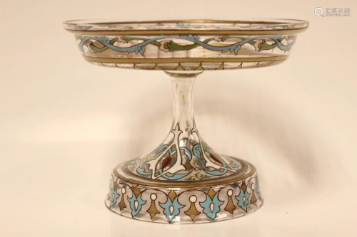 Signed Enamel Glass Compote