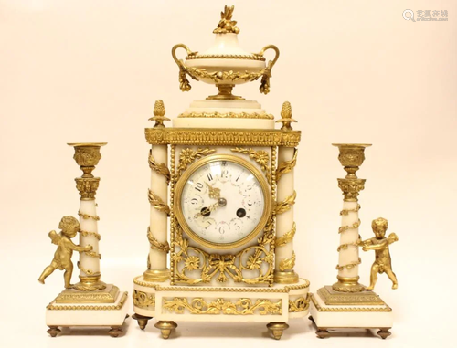 Fine Doral Bronze Marble 3 Pieces Clock Set