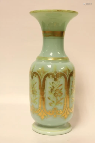 Green Opaline 19th.C Vase w Gold Highline