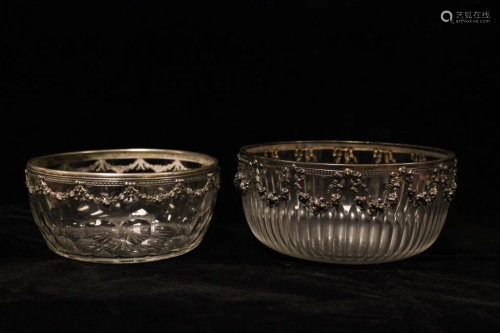 Two Silver Mount Crystal Bowls, 19th.C