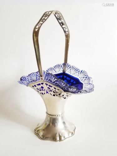 Antique Silver Basket Bohemian Glass
