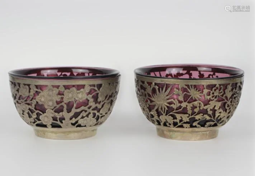 Two Chinese Silver Glass Bowls