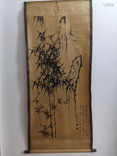 Chinese Ink Color Scroll, Bamboo