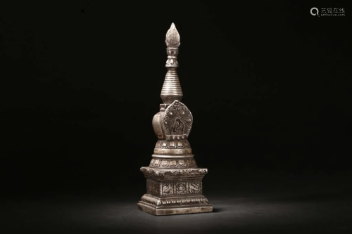 Qing Chinese Silvered Bronze Pagoda