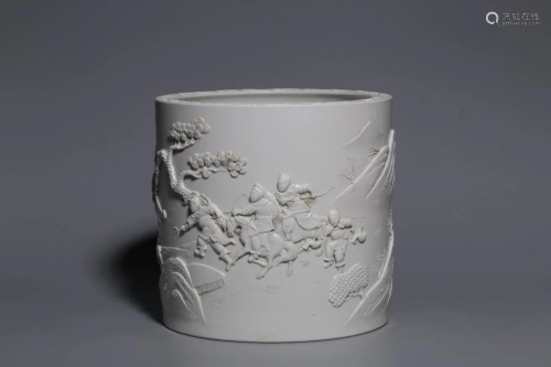 Chinese White Glazed Porcelain Brushpot,Mark