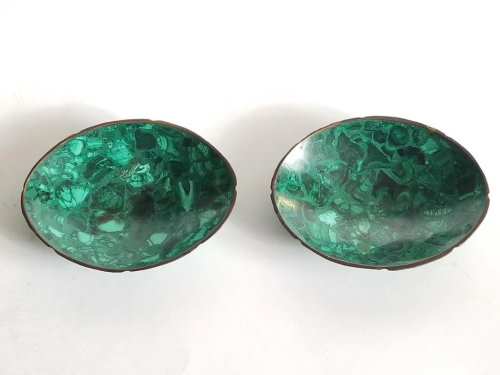 Antique Russian Malachite Pair Dishes