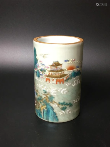 Chinese Famille Rose Porcelain Brushpot,Mark