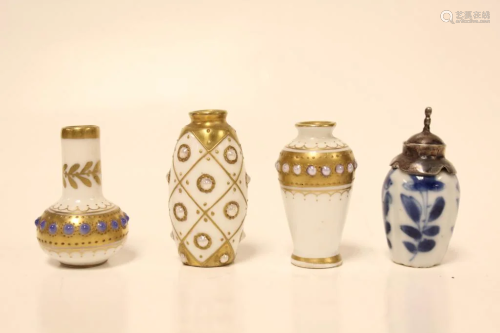 4 Silver Mount and Enamel Miniature Vases