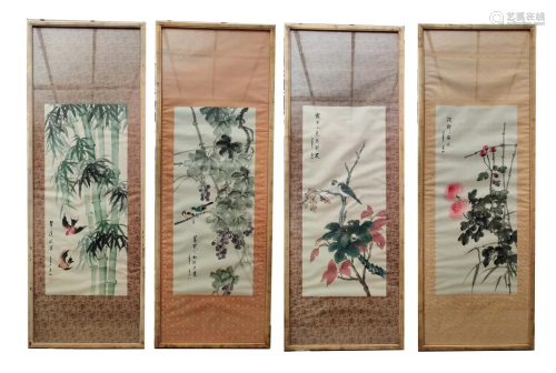 Four Chinese Silk Paintings,Framed
