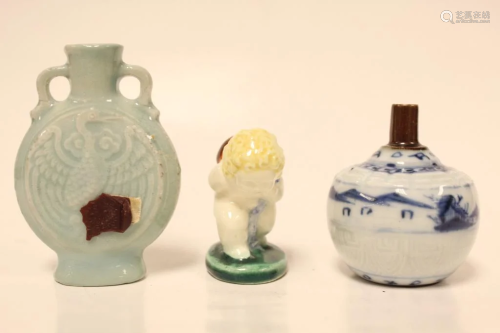 3 Miniature Porcelain Vase and Figurine
