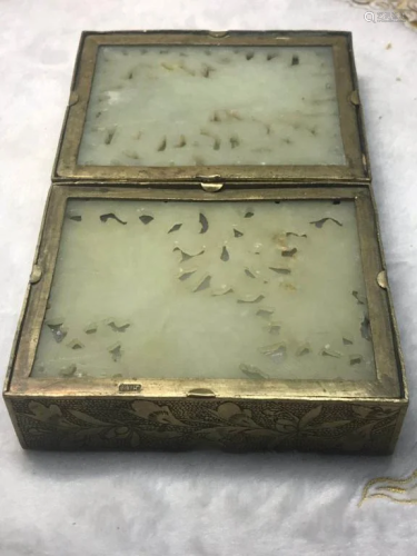 Chinese Export Bronze Box w Jade