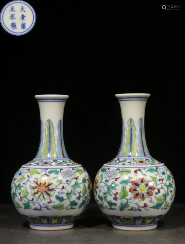 Pair of Chinese Doucai Hand Painted Vase,Mark