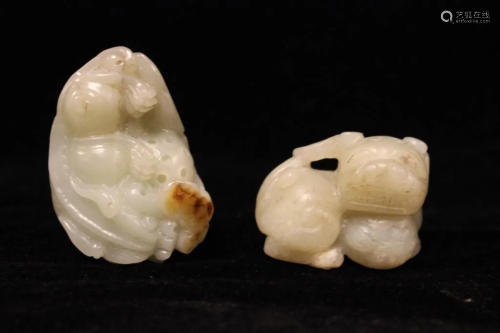 Two Chinese Jade Carved Beast