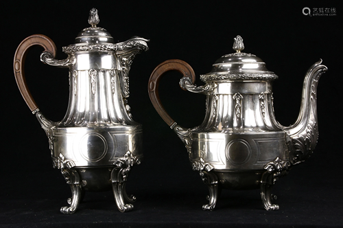 (lot of 2) A French Robert Linzeler silver tea and